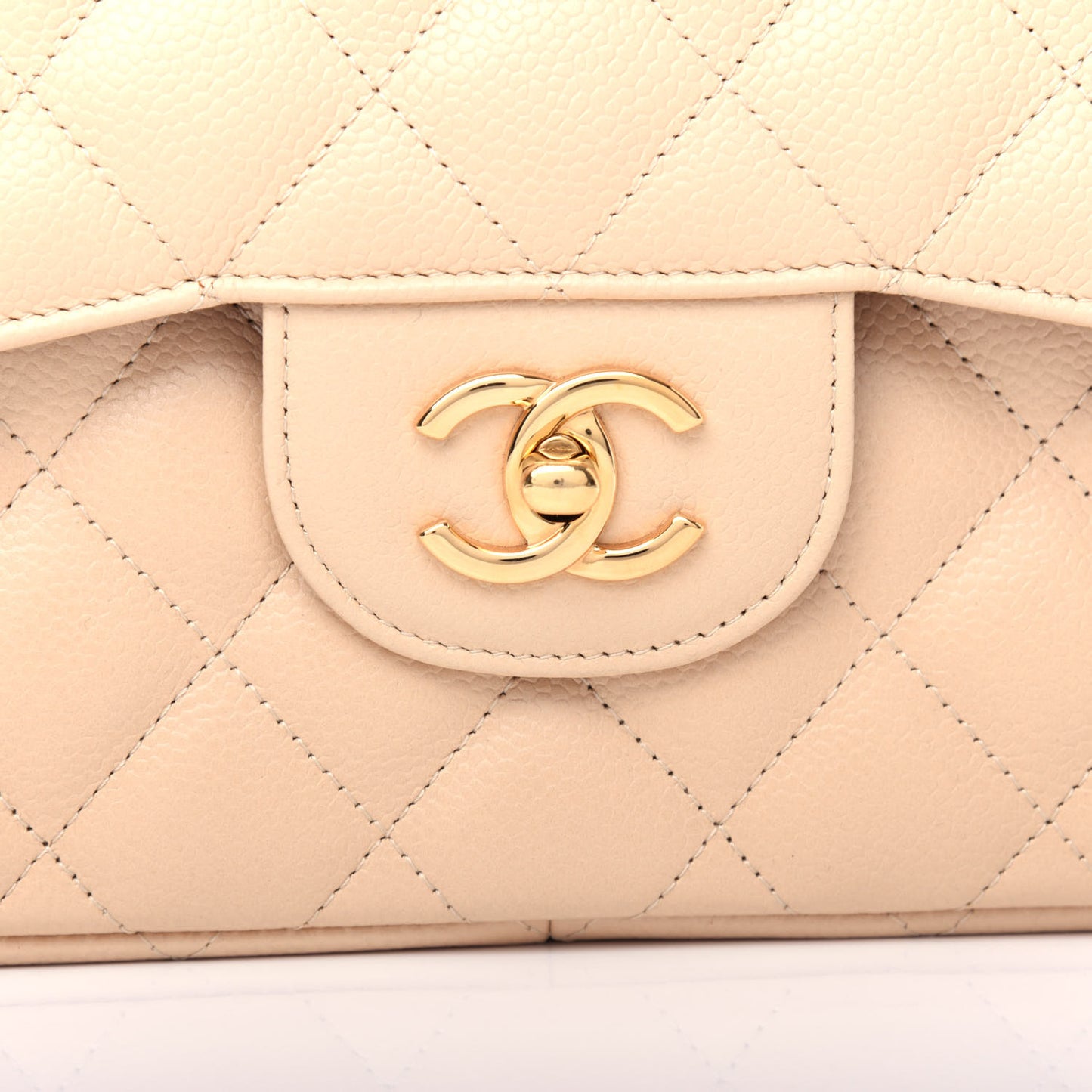Caviar Quilted Jumbo Double Flap Light Beige