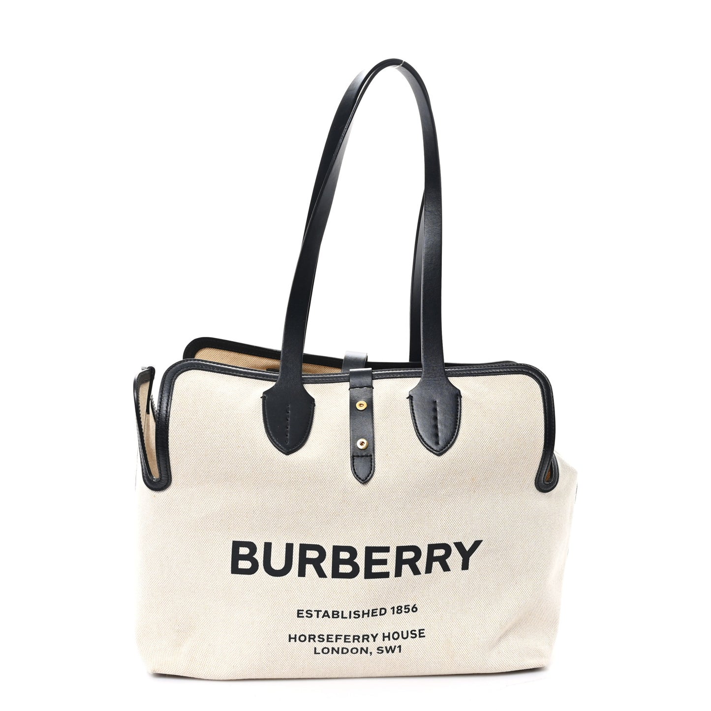 Cotton Soft Canvas Calfskin Medium Belt Tote Natural Black
