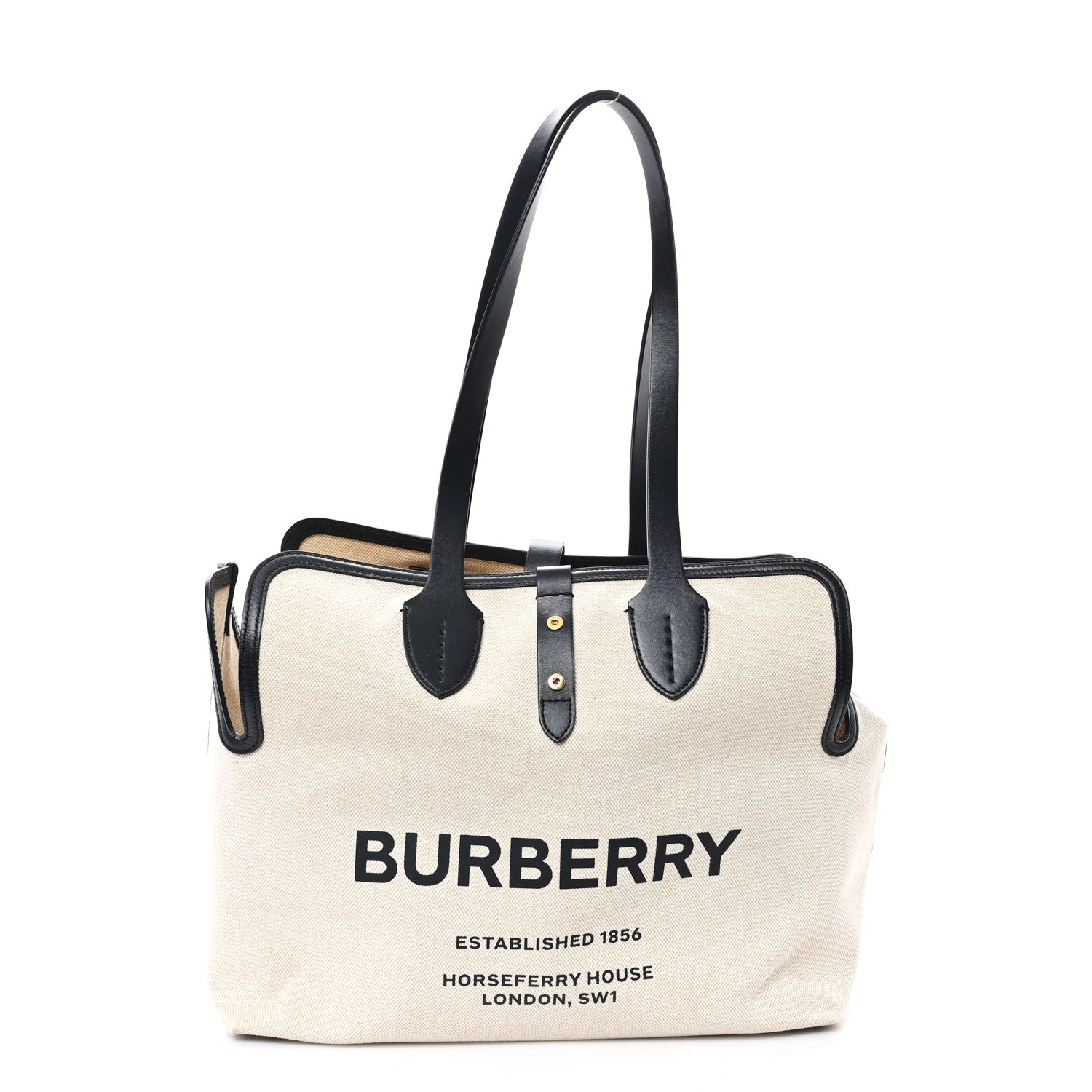 Burberry Cotton Soft Canvas Calfskin Medium Belt Tote Natural Black 1 of 12