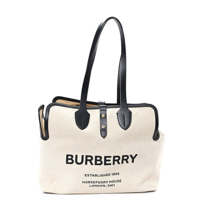 Burberry Cotton Soft Canvas Calfskin Medium Belt Tote Natural Black 1 of 12