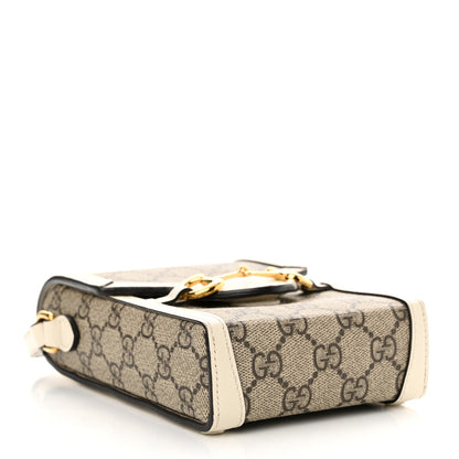 Gucci GG Supreme Monogram Azalea Calfskin Mini Horsebit 1955 Crossbody Bag Beige Ebony Mystic White 4 of 15