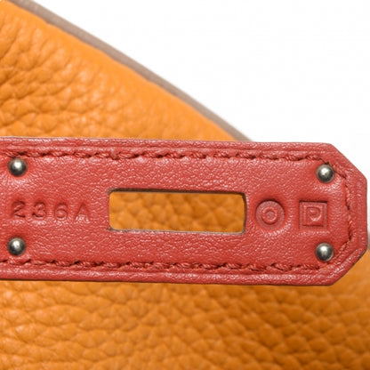 Hermes Taurillon Clemence Swift Tri-Color Birkin 35 Sanguine Gris Tourterelle Moutarde 11 of 14