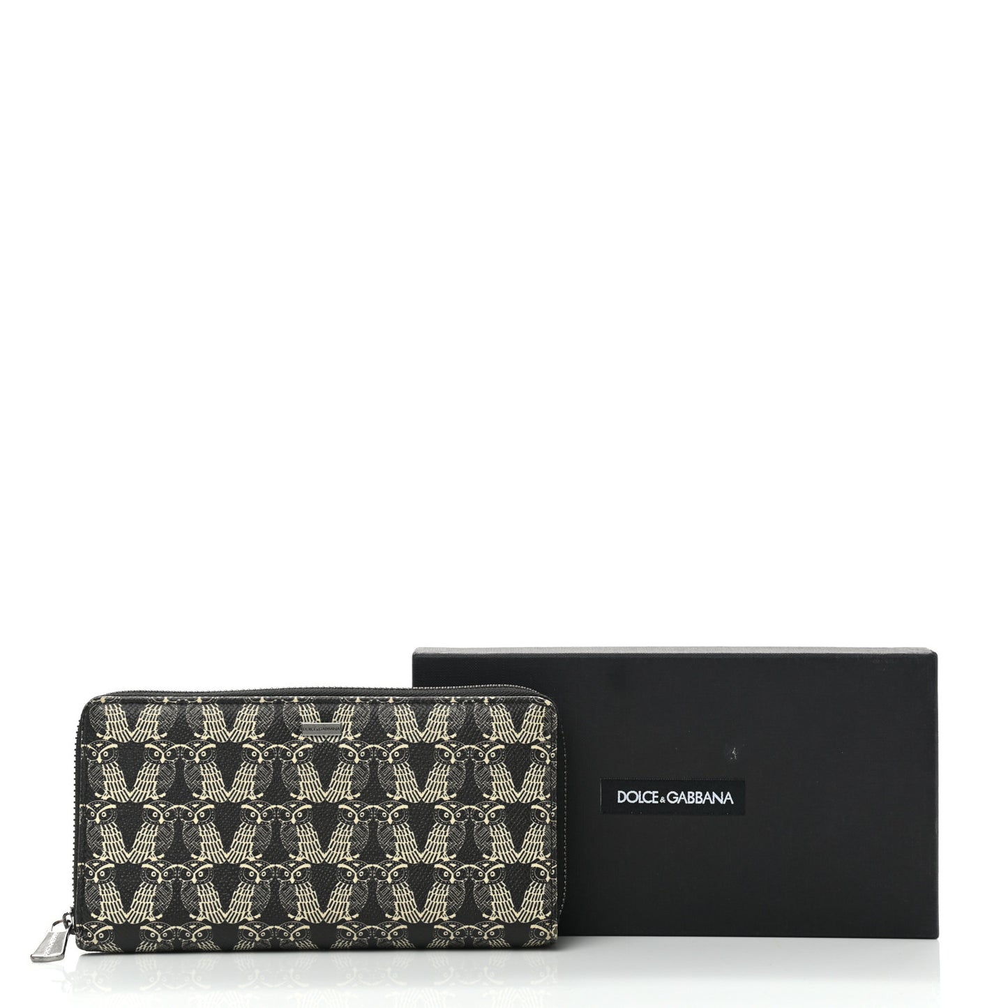 Dauphine Owl Print Zip Around Wallet Black