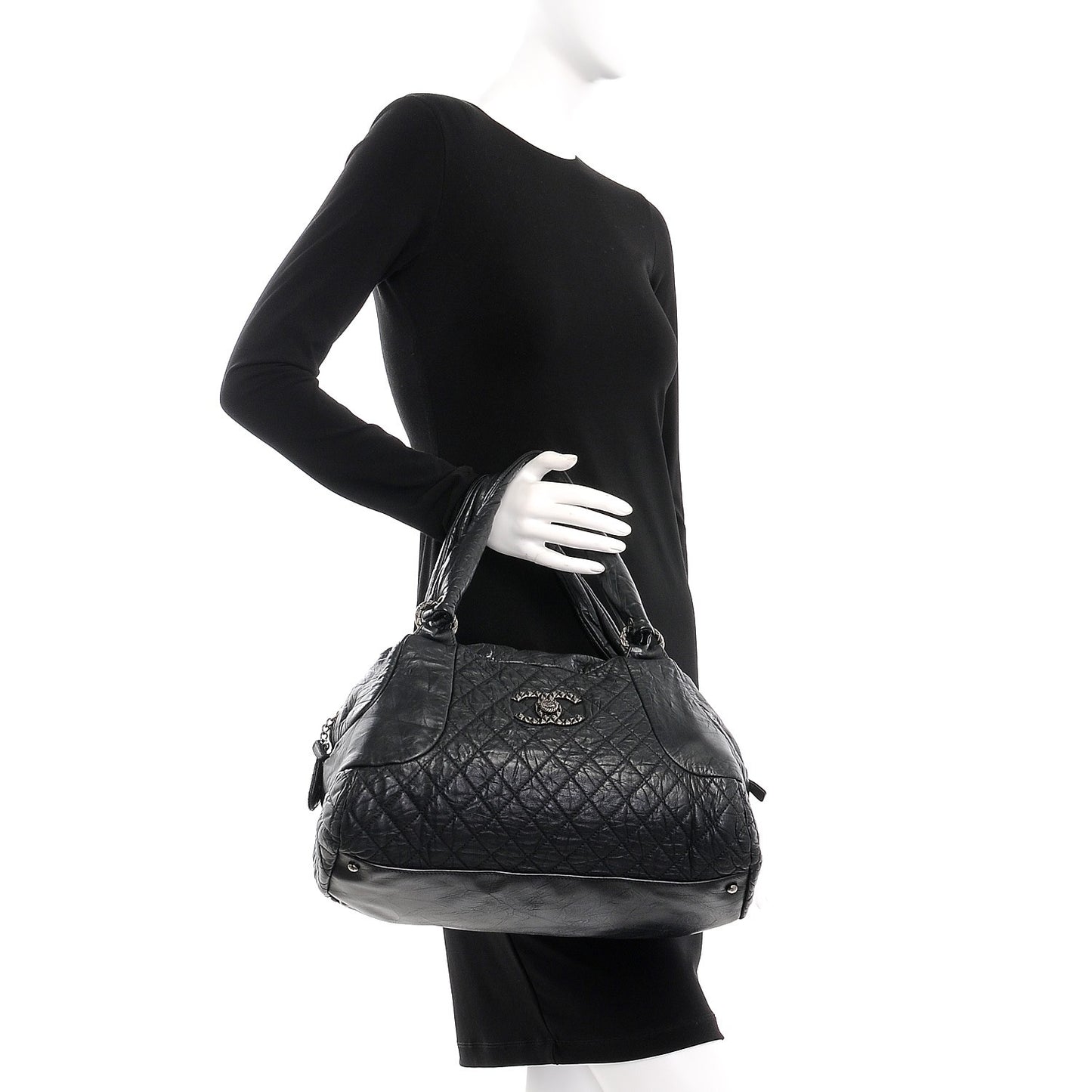 Aged Calfskin Coco Rider Bowling Bag Black