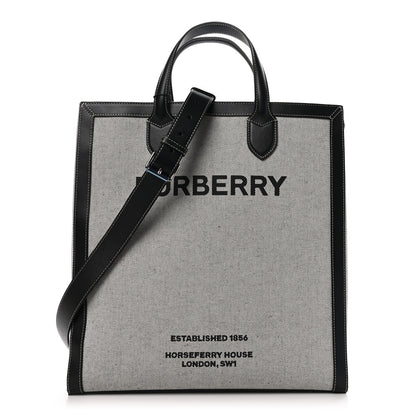 Burberry Smooth Calfskin Canvas Horseferry Print Medium Kane Tote Black 1 of 12