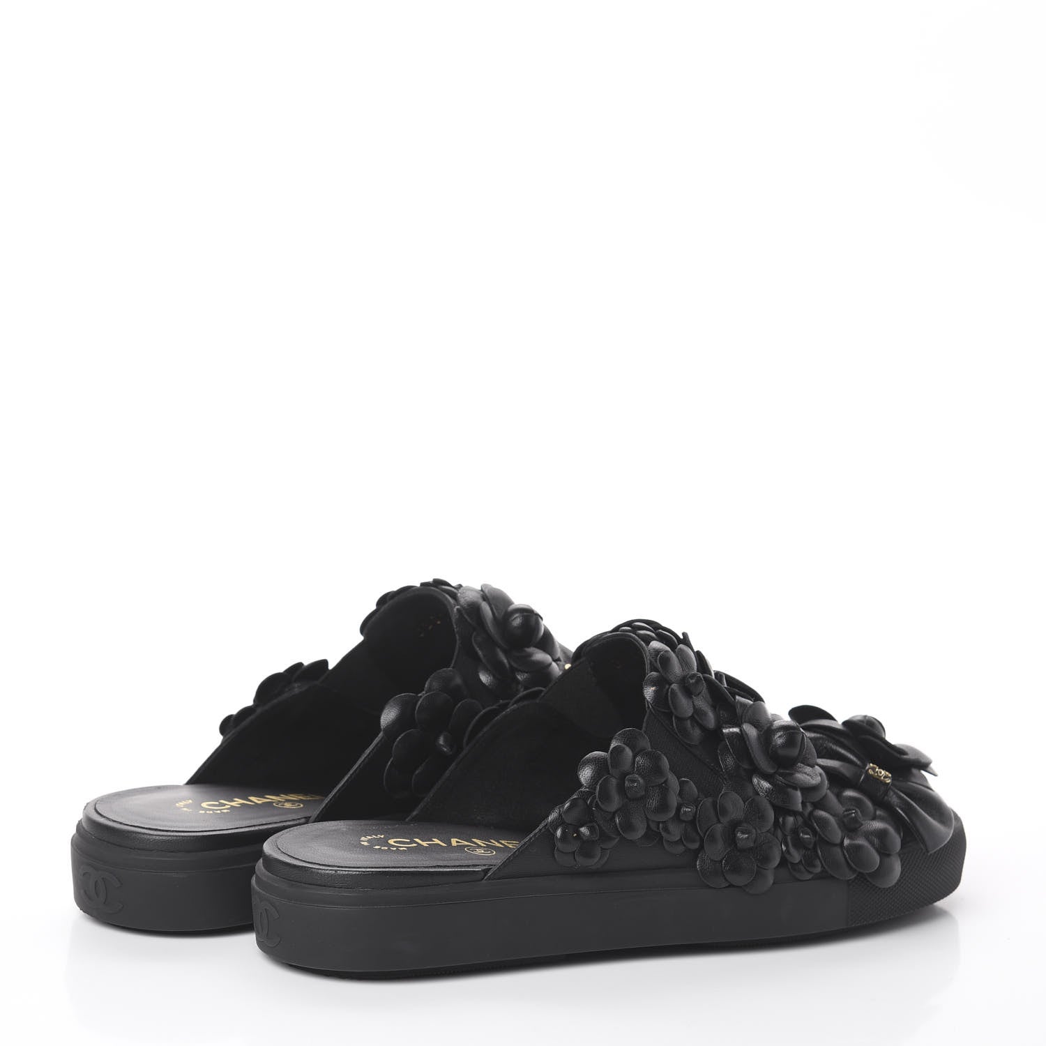 Chanel Calfskin Camellia Slip On Sneakers 39 Black 4 of 7