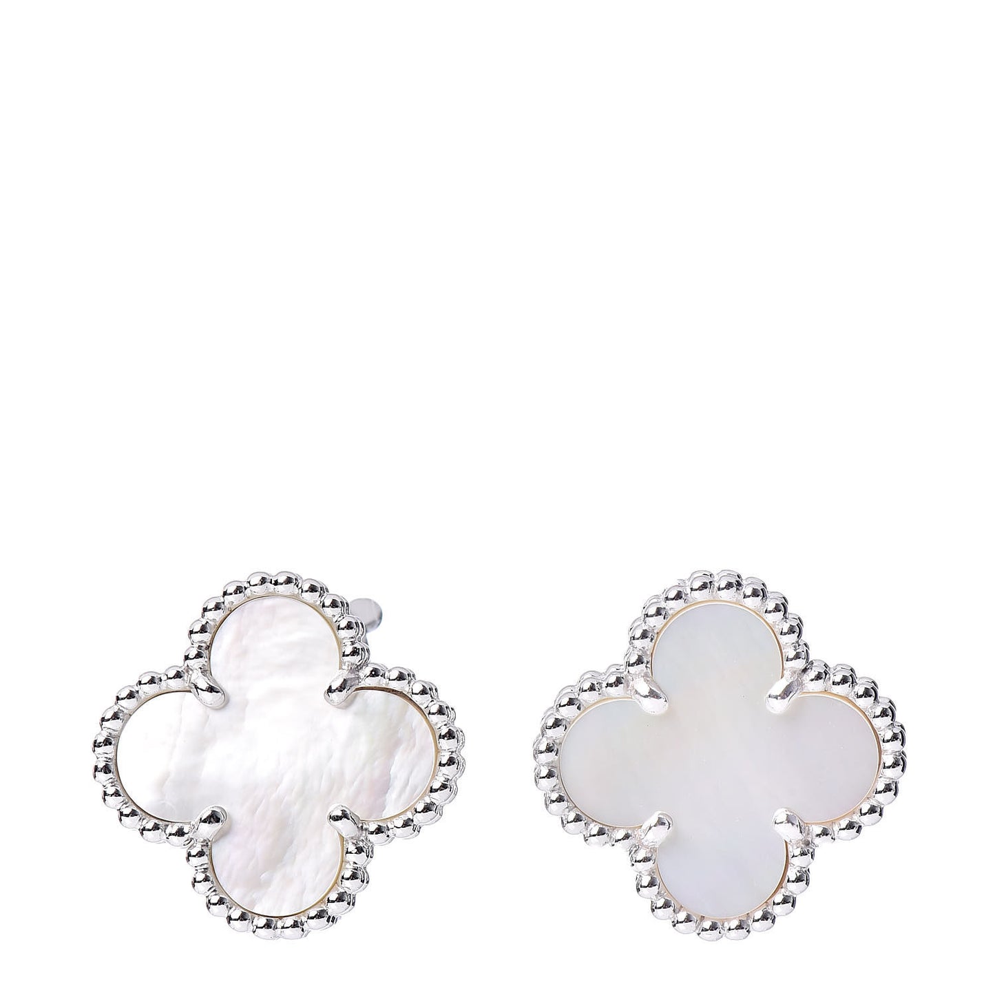 18K White Gold Mother of Pearl Vintage Alhambra Earrings