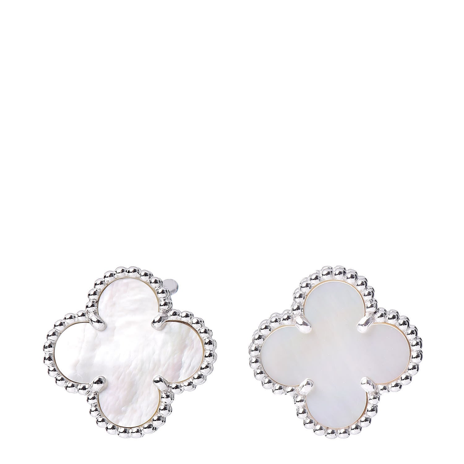 Van Cleef & Arpels 18K White Gold Mother of Pearl Vintage Alhambra Earrings 1 of 5