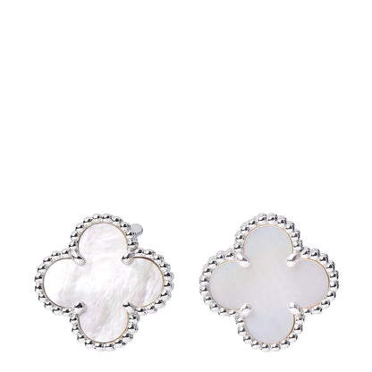 Van Cleef & Arpels 18K White Gold Mother of Pearl Vintage Alhambra Earrings 1 of 5