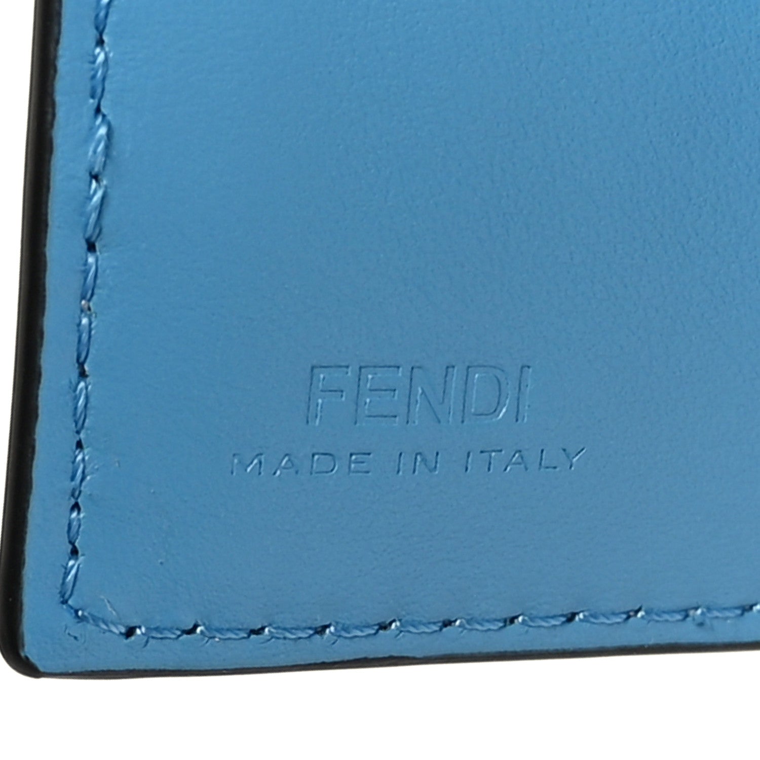 Fendi X SARAH COLEMAN Vitello Liberty Ceylon Micro FF Fish Eye Embossed Tri-Fold Wallet Multicolor Cyber Blue 7 of 9