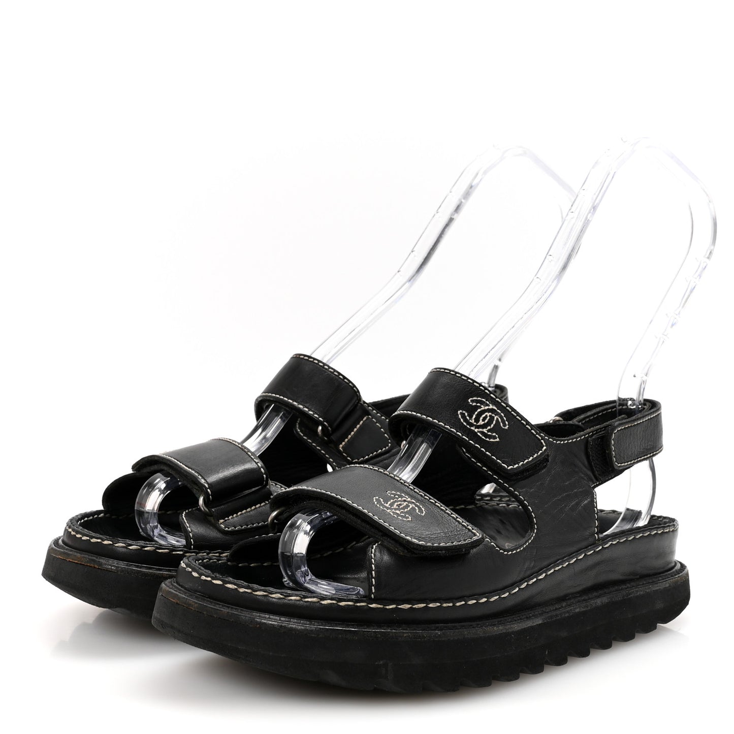 Calfskin Velcro Dad Sandals 35 Black
