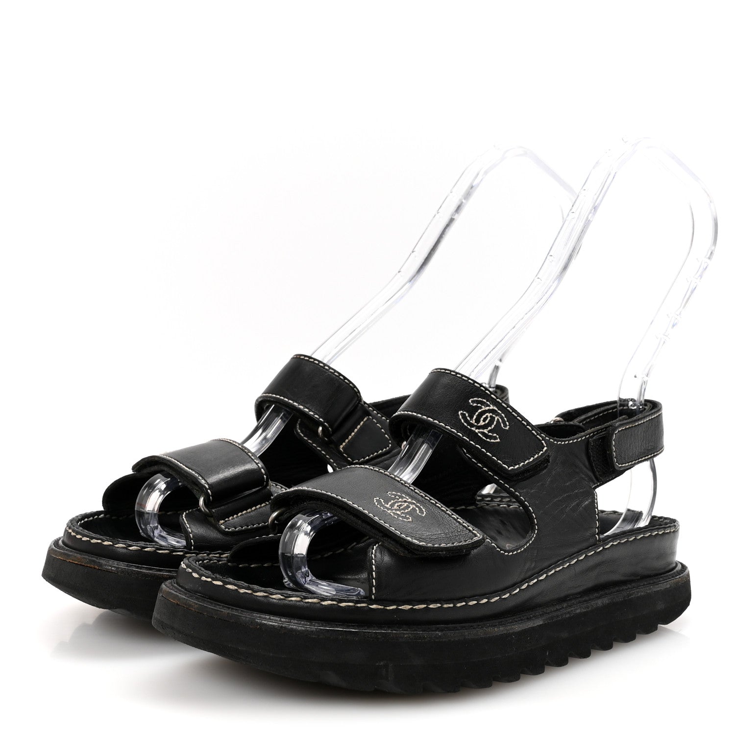 Chanel Calfskin Velcro Dad Sandals 35 Black 4 of 7
