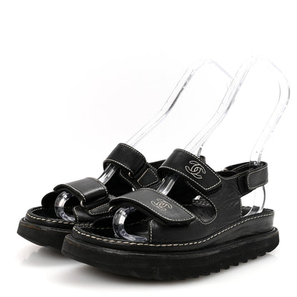 Chanel Calfskin Velcro Dad Sandals 35 Black 4 of 7