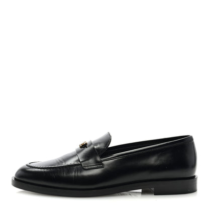 Chanel Shiny Calfskin CC Moccasin Loafers 39.5 Black 1 of 8