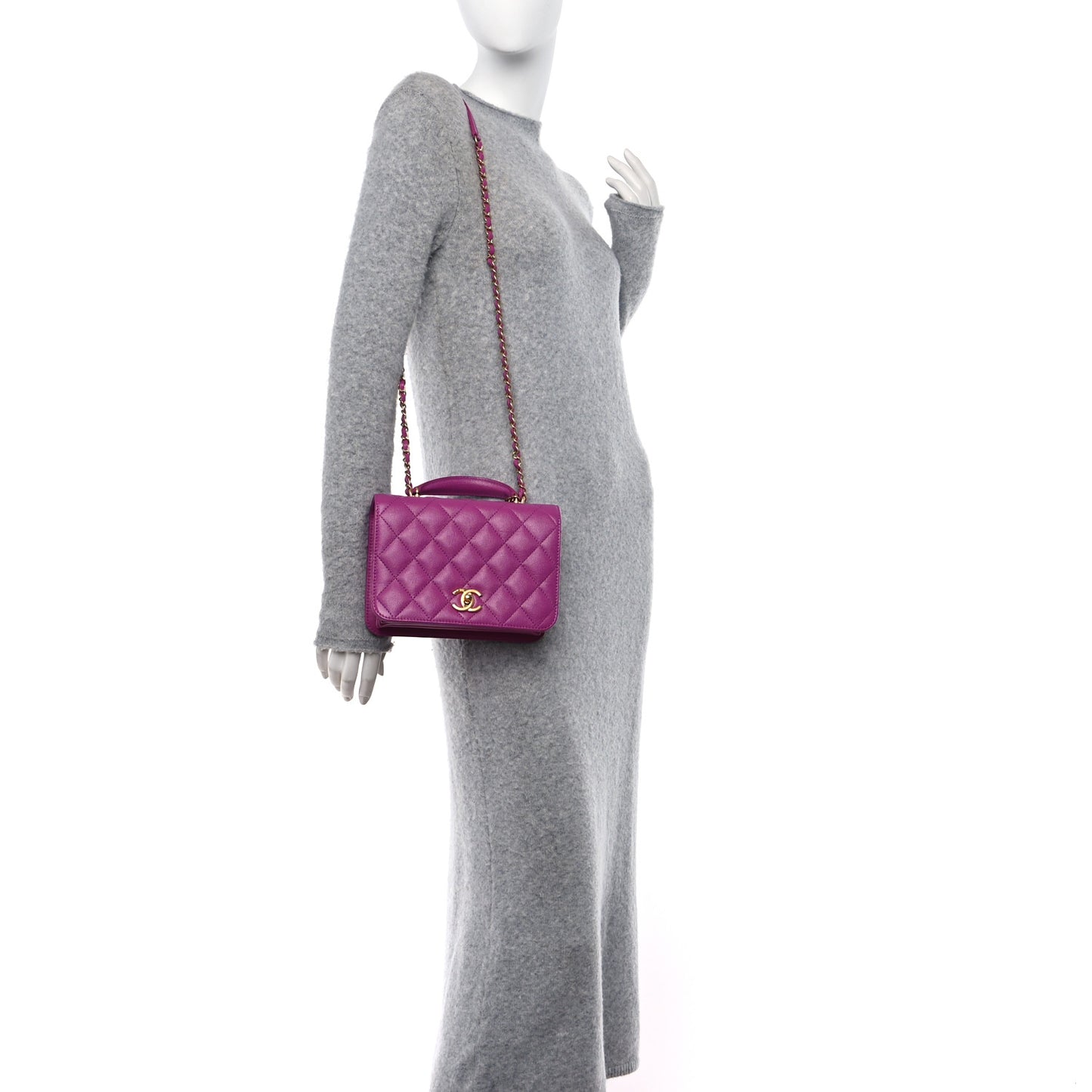 Caviar Quilted Mini Top Handle Flap Dark Pink