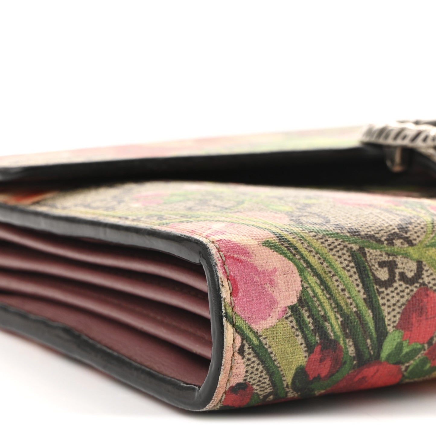 GG Supreme Monogram Blooms Mini Dionysus Chain Wallet Beige Multicolor Dry Rose