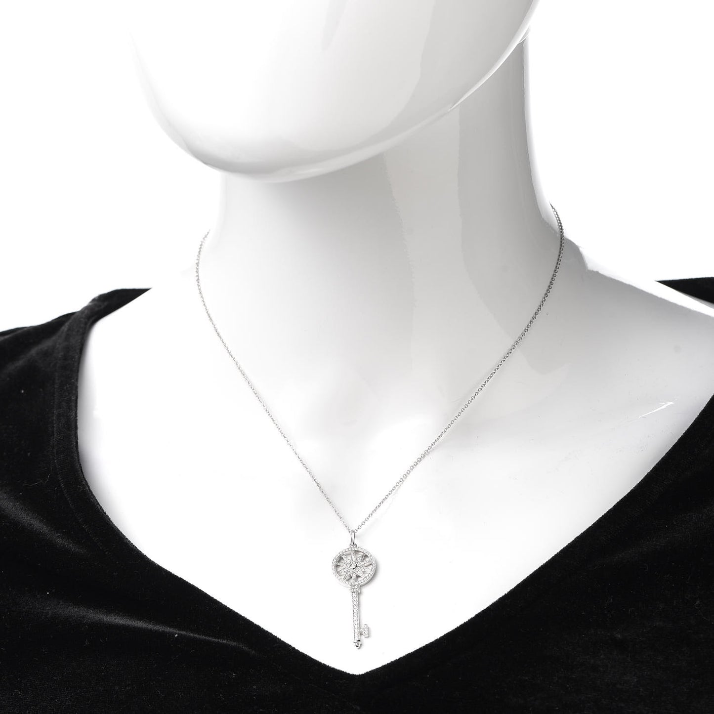 Platinum Diamond Star Key Pendant Necklace