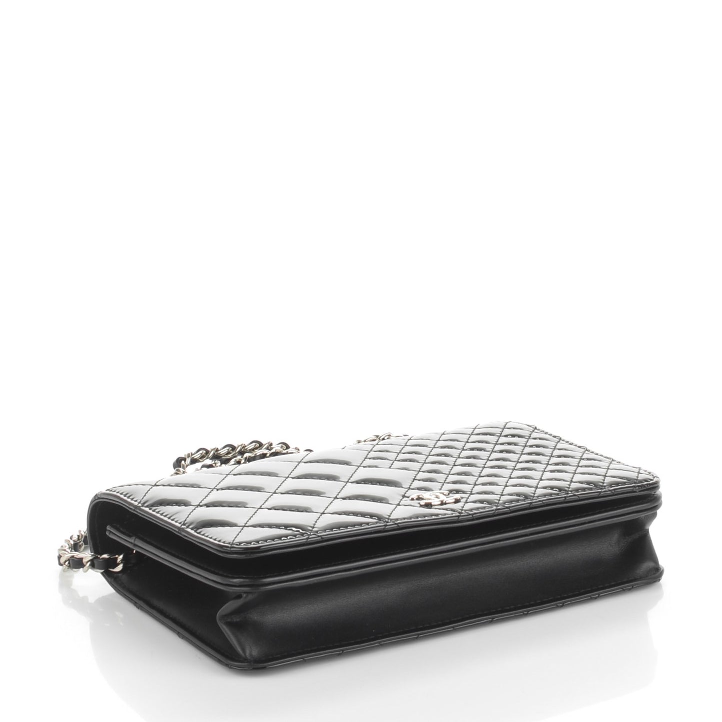 Patent Double Quilted Wallet On Chain WOC Black