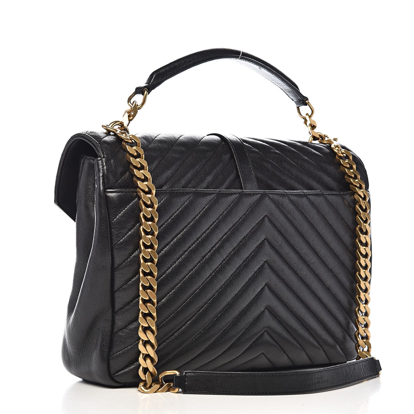 Sheepskin Matelasse Chevron Monogram Large College Satchel Black