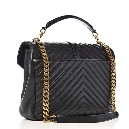 Saint Laurent Sheepskin Matelasse Chevron Monogram Large College Satchel Black 3 of 13