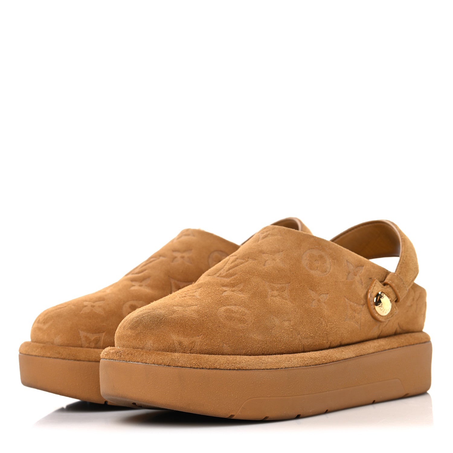 Louis Vuitton Suede Calfskin Embossed Monogram Aspen Platform Clog Mules 37 Cognac Brown 4 of 8