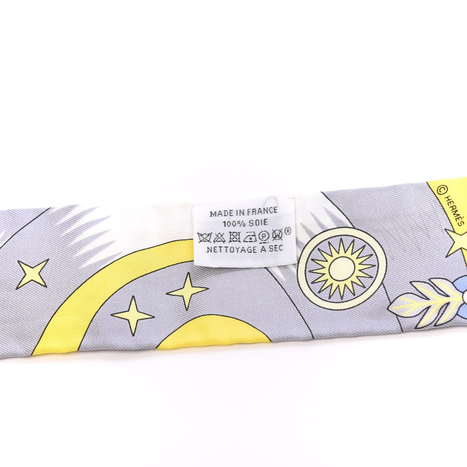 Hermes Silk La Source de Pegase Twilly Jaune Vif Gris Perle 2 of 3