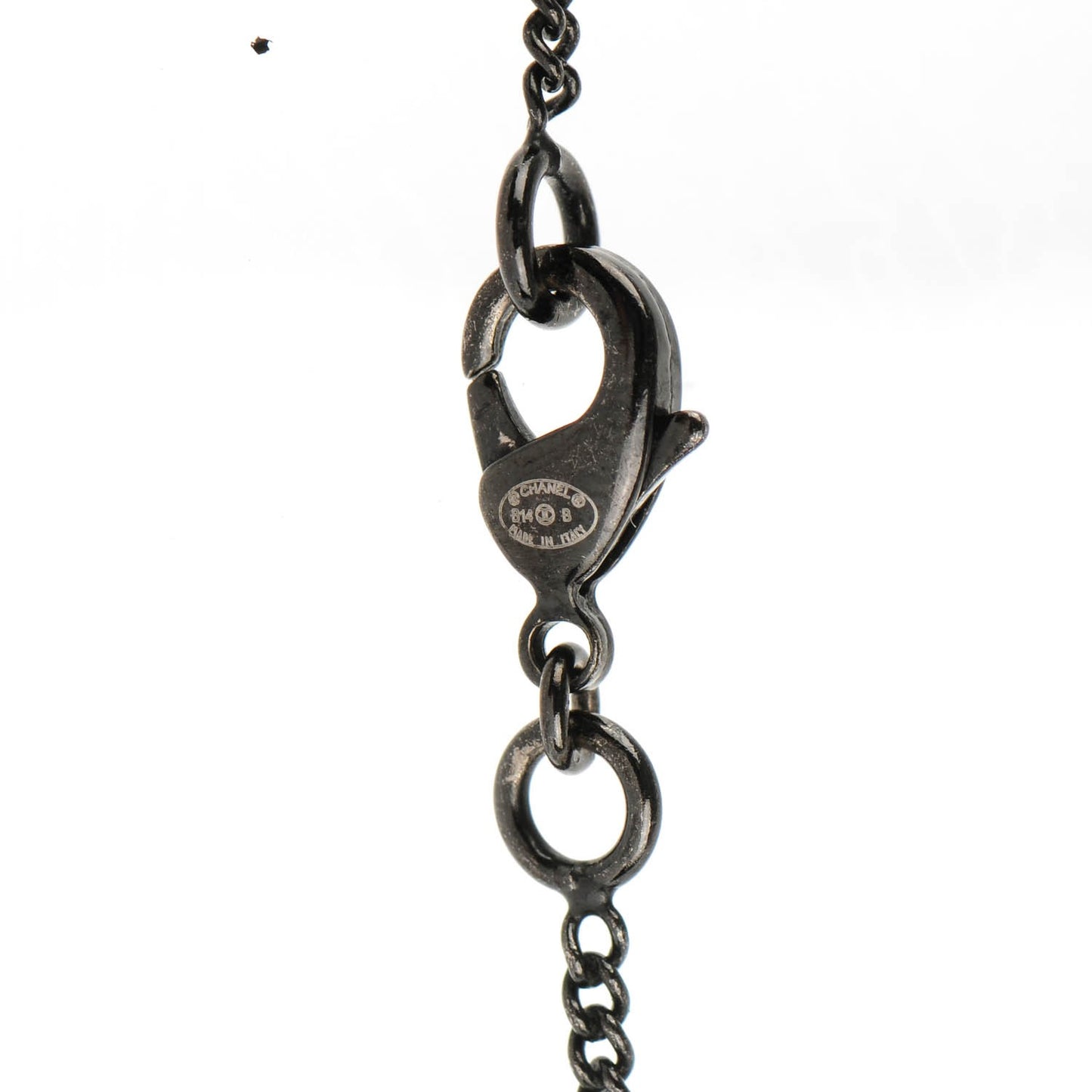 Ruthenium Pearl CC Drop Pendant Necklace Black