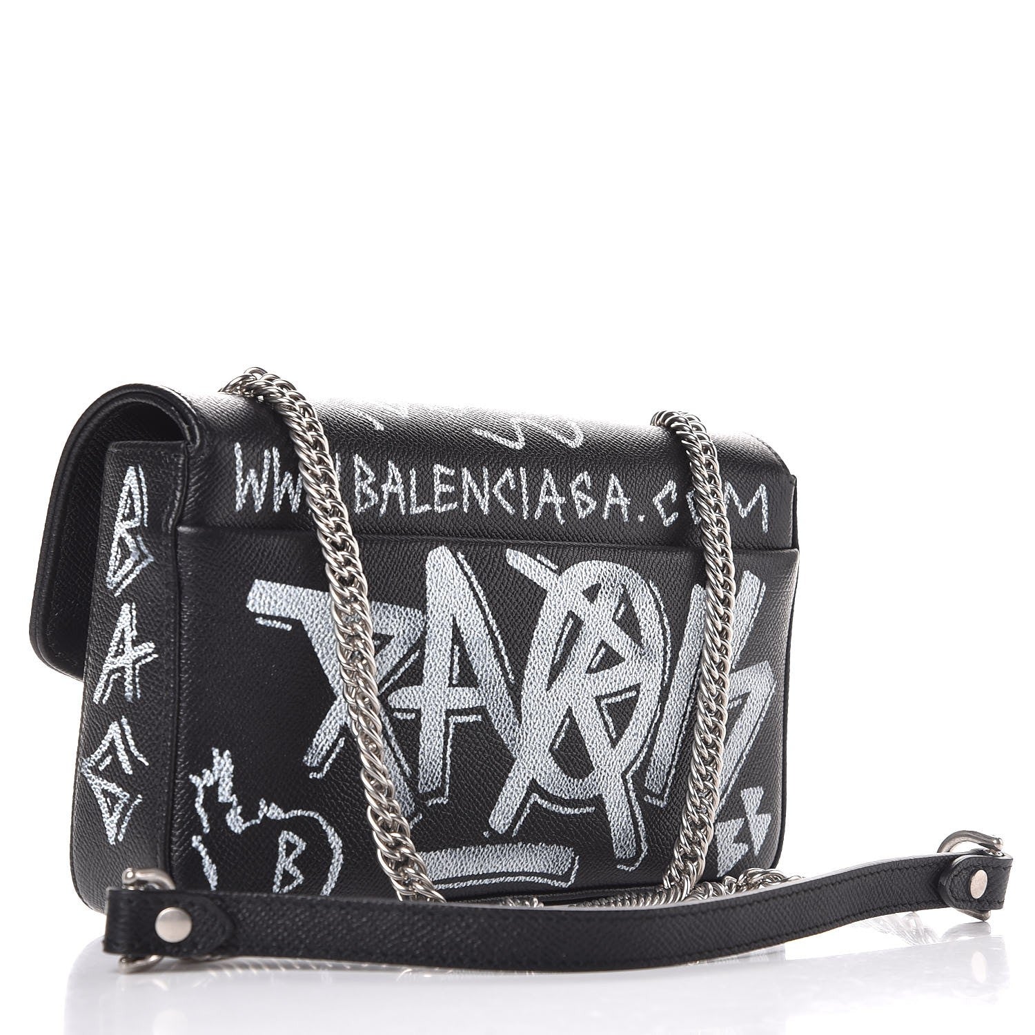 Balenciaga Calfskin Graffiti BB Chain Wallet Black White 3 of 7