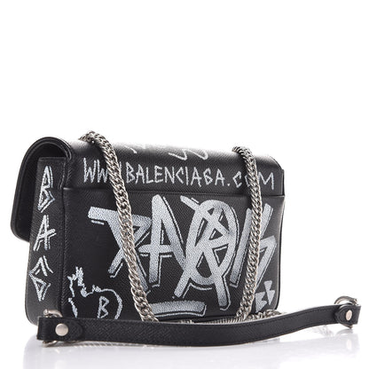 Balenciaga Calfskin Graffiti BB Chain Wallet Black White 3 of 7