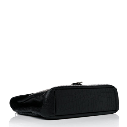 Saint Laurent Calfskin Crocodile Embossed Monogram Large College Satchel Black 7 of 11