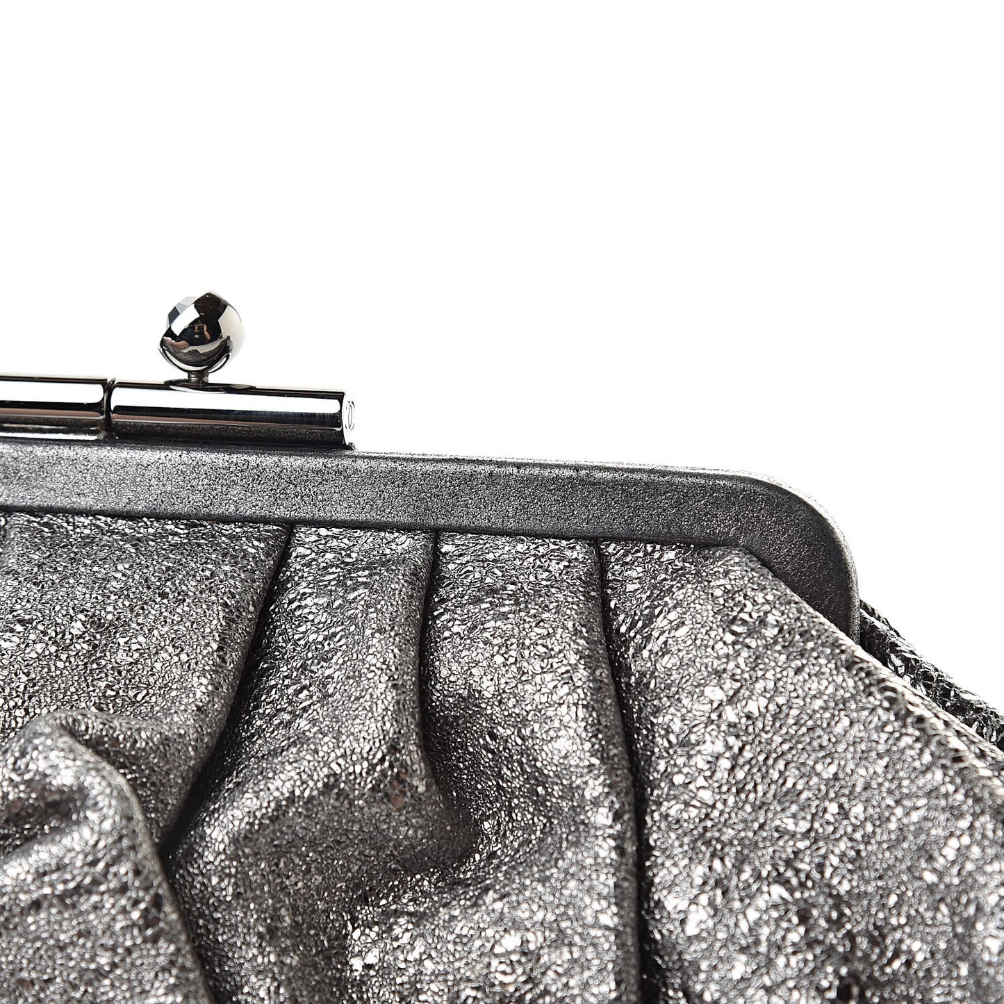 Metallic Crackled Calfskin Monte Carlo Clutch Dark Silver