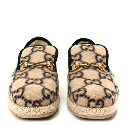 Gucci Covered Wool GG Monogram Womens Fria Horsebit Loafers 35.5 Beige Ebony Black Butterscotch 3 of 10