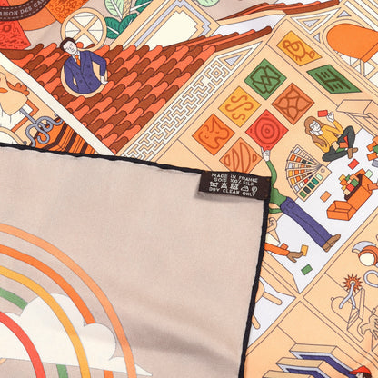 Hermes Silk La Maison Des Carres Scarf 90 Beige Orange Vert 3 of 4