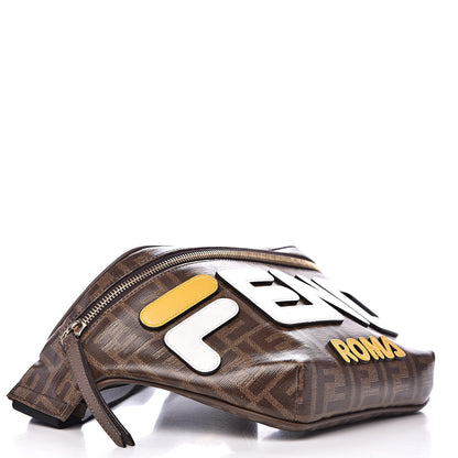 Fendi X FILA Glazed Fabric Vitello Century FF 1974 Mania Belt Bag Mogano Panna White 4 of 11