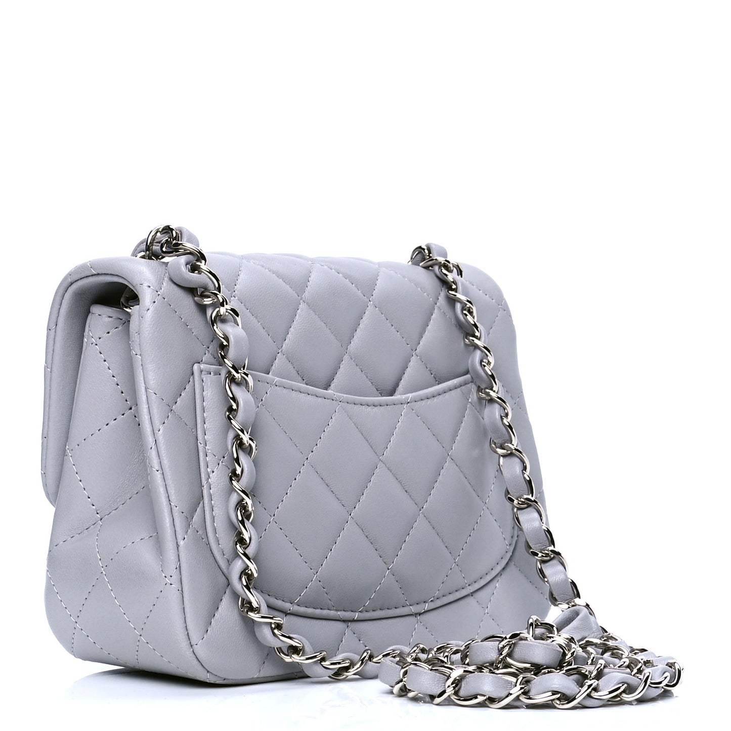 Lambskin Quilted Mini Square Flap Light Grey