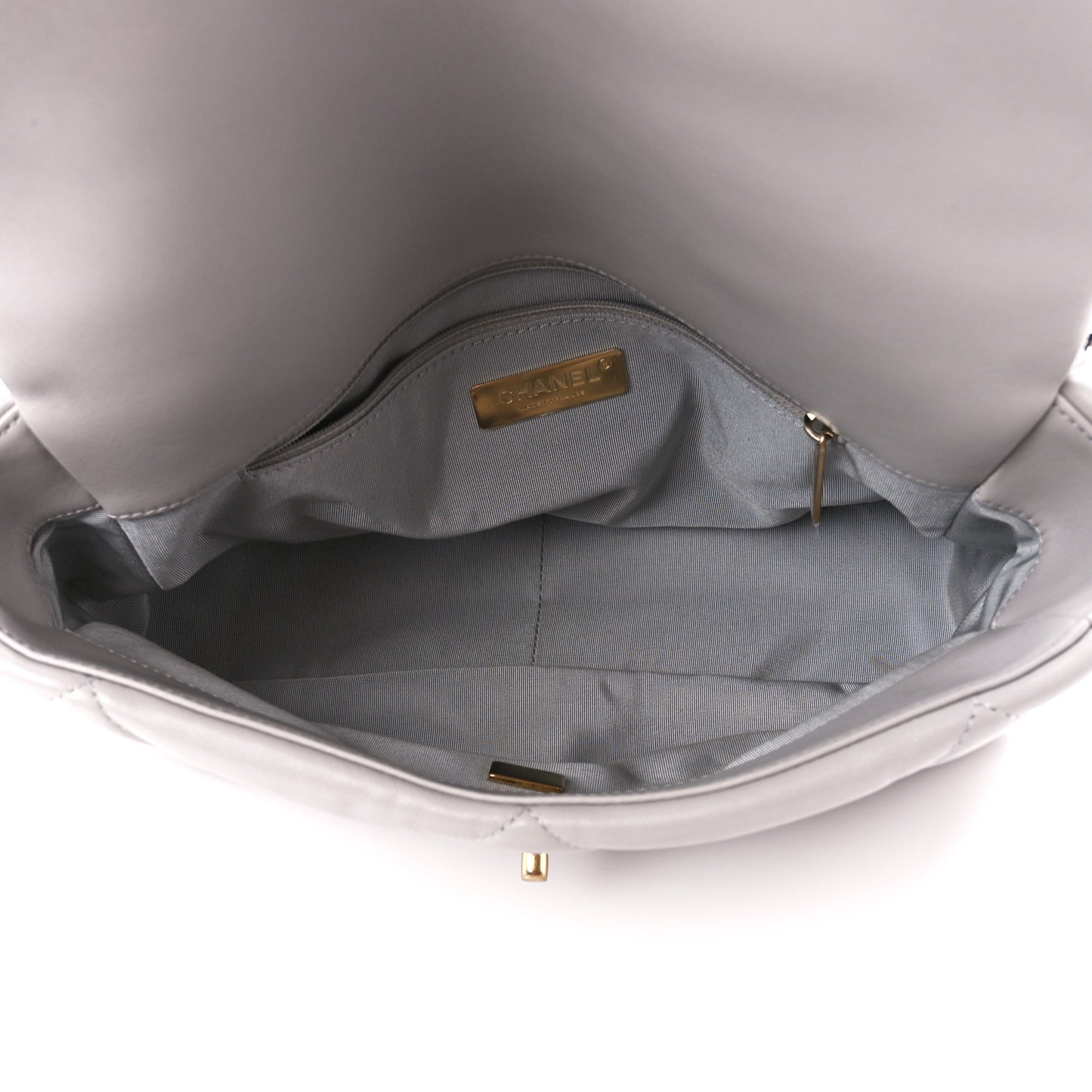 Goatskin Quilted Large Chanel 19 Flap Grey