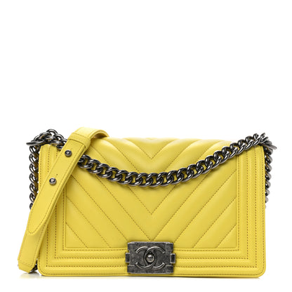 Chanel Calfskin Chevron Quilted Medium Boy Flap Yellow 1 of 10