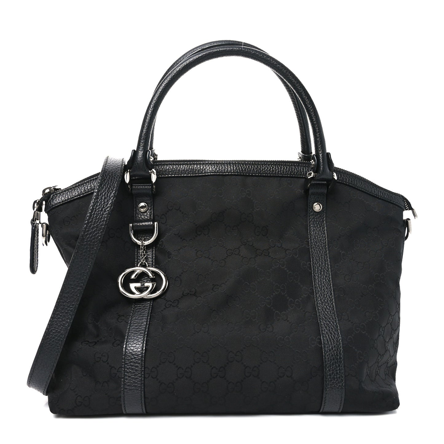 Nylon Monogram Medium GG Charm Dome Satchel Black