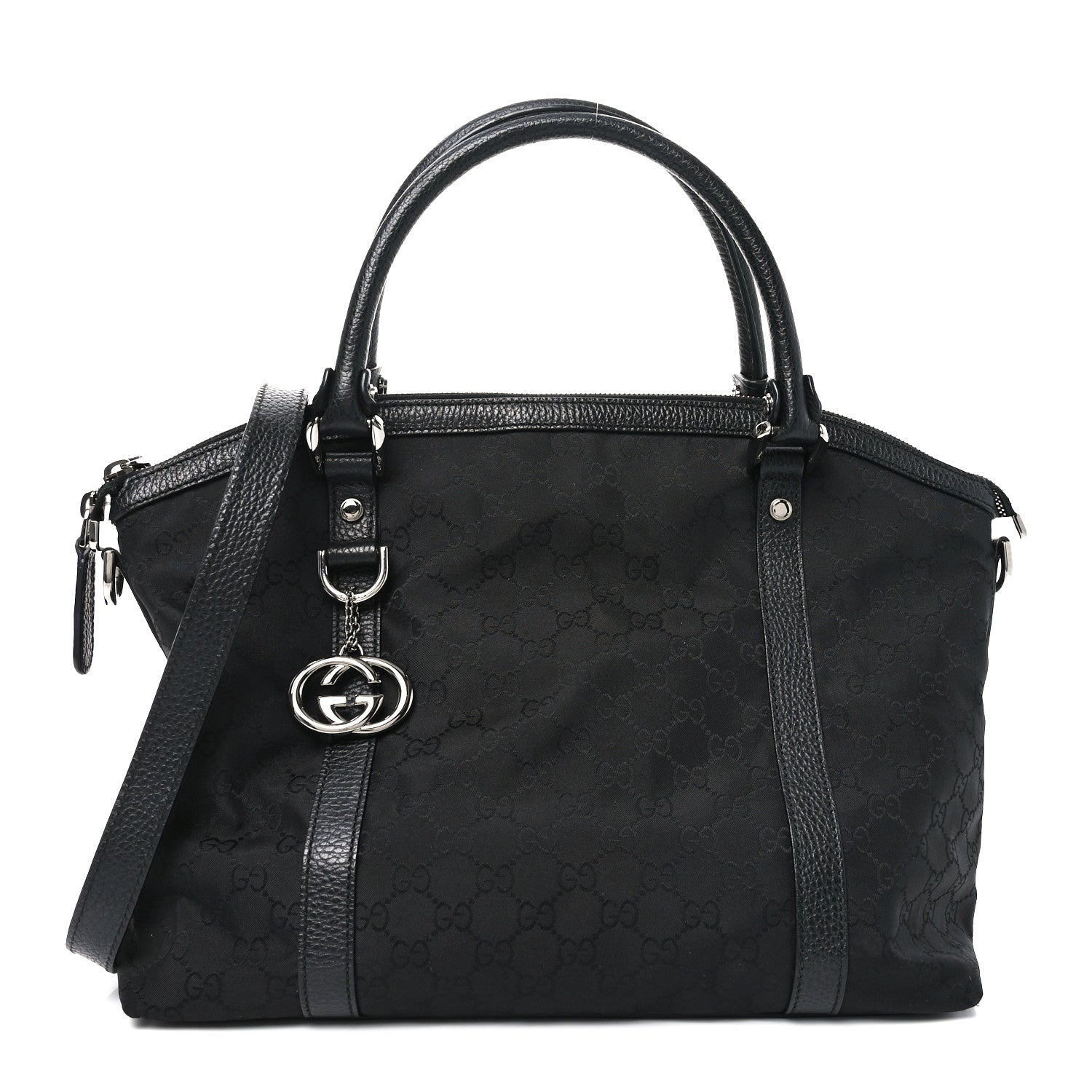 Gucci Nylon Monogram Medium GG Charm Dome Satchel Black 1 of 10