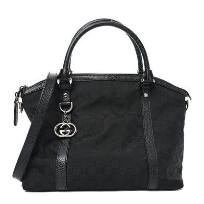 Gucci Nylon Monogram Medium GG Charm Dome Satchel Black 1 of 10
