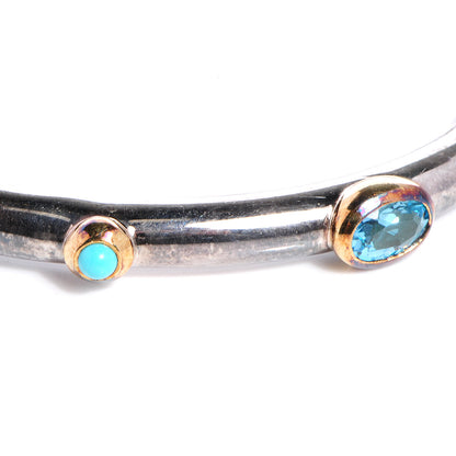 David Yurman Sterling Silver 18K Yellow Gold Blue Topaz Turquoise Renaissance Bangle Bracelet 6 of 6