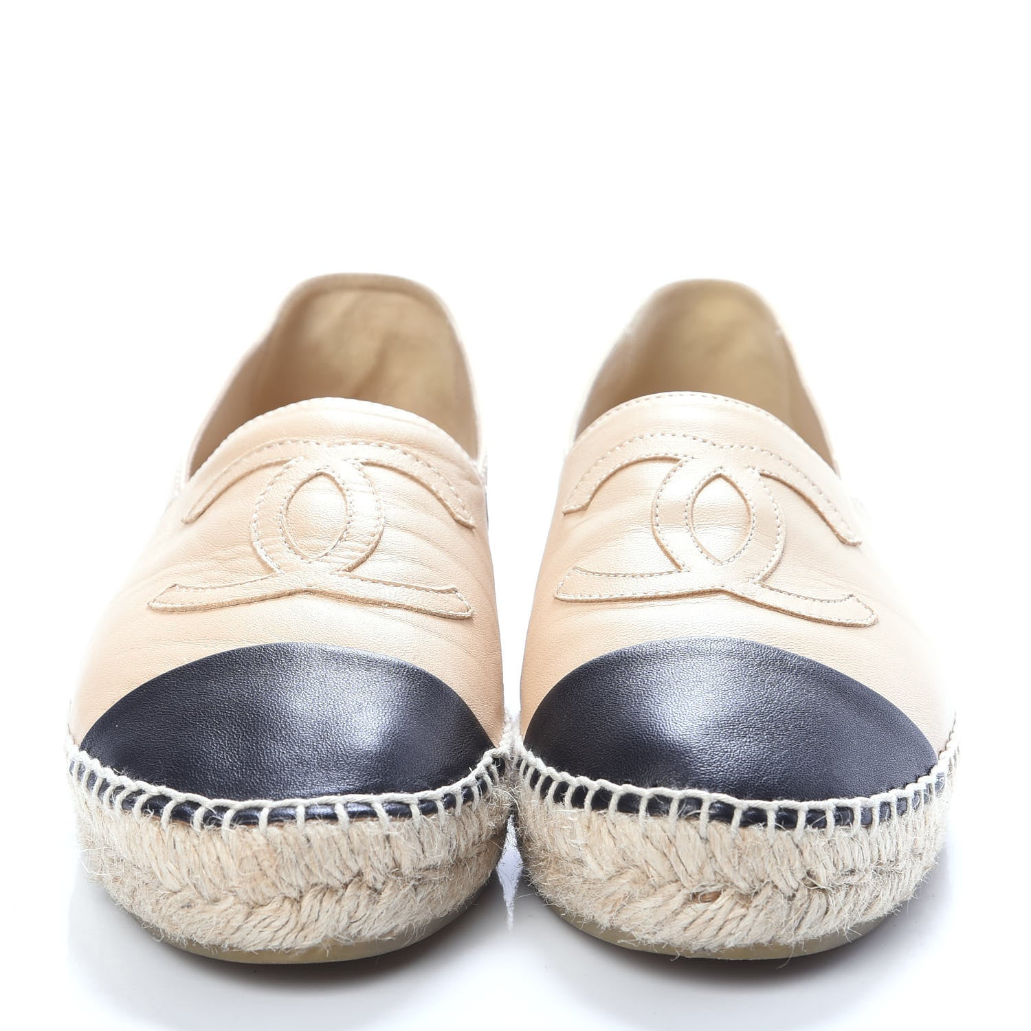 Chanel Lambskin CC Espadrilles 38 Beige Black 2 of 10