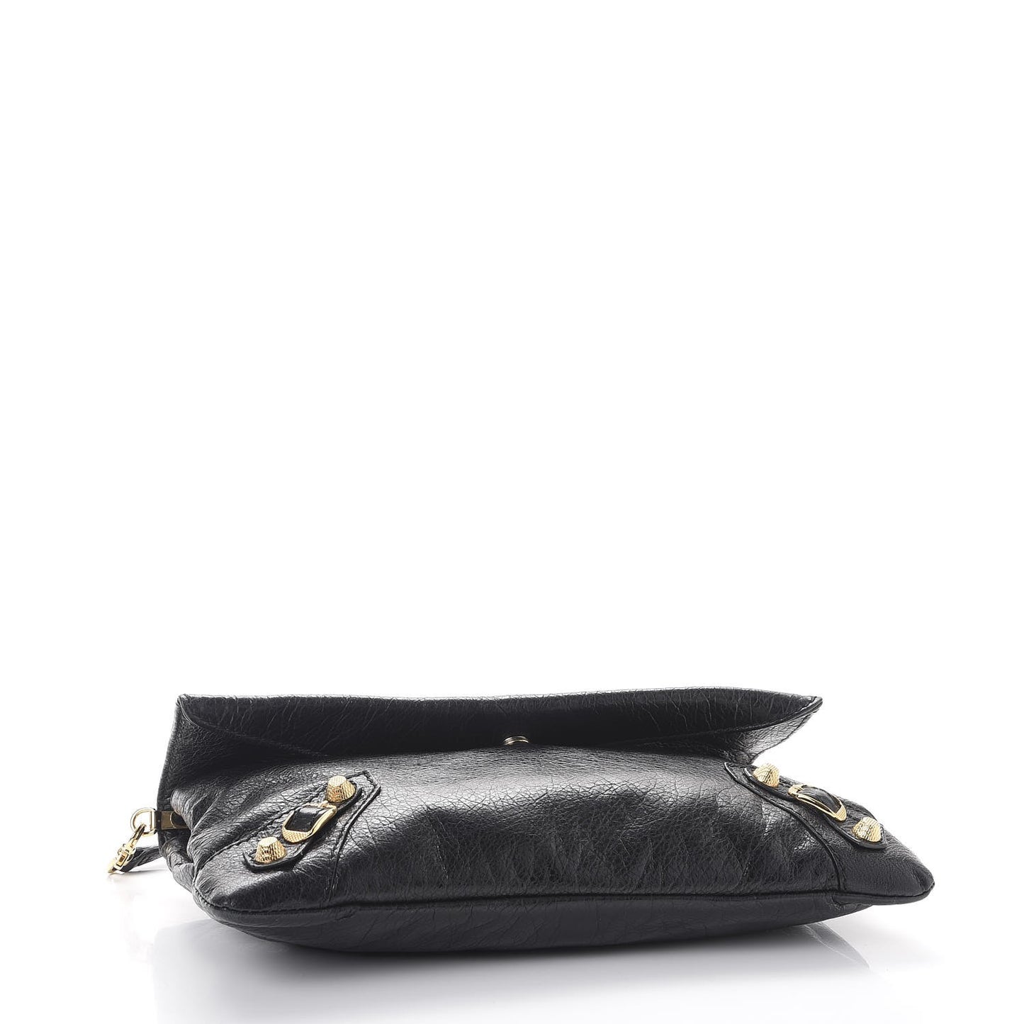 Agneau Giant 12 Gold Hardware Envelope Strap Clutch Black