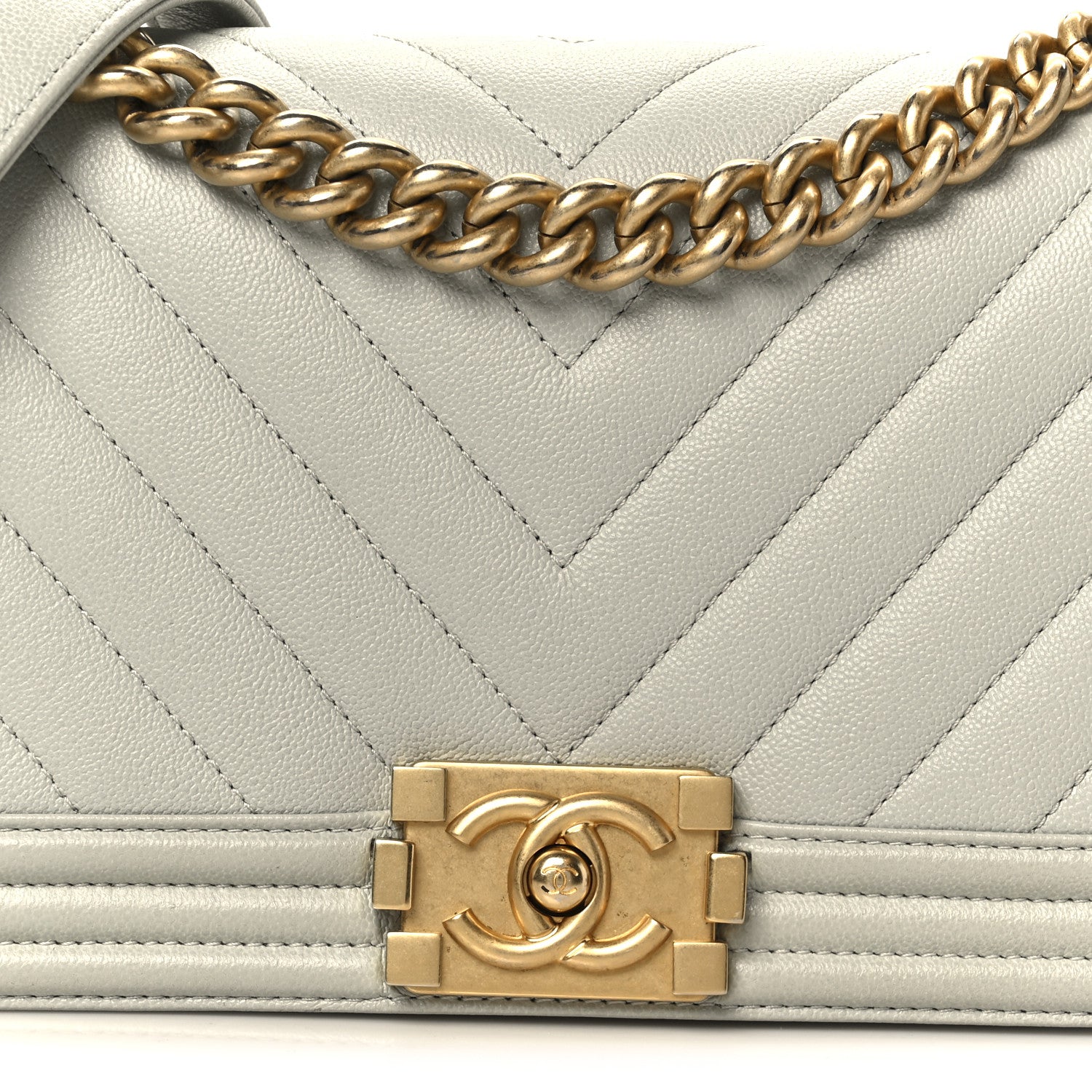Chanel Caviar Chevron Quilted Medium Boy Flap Light Green 8 of 12