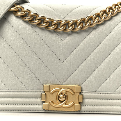 Chanel Caviar Chevron Quilted Medium Boy Flap Light Green 8 of 12