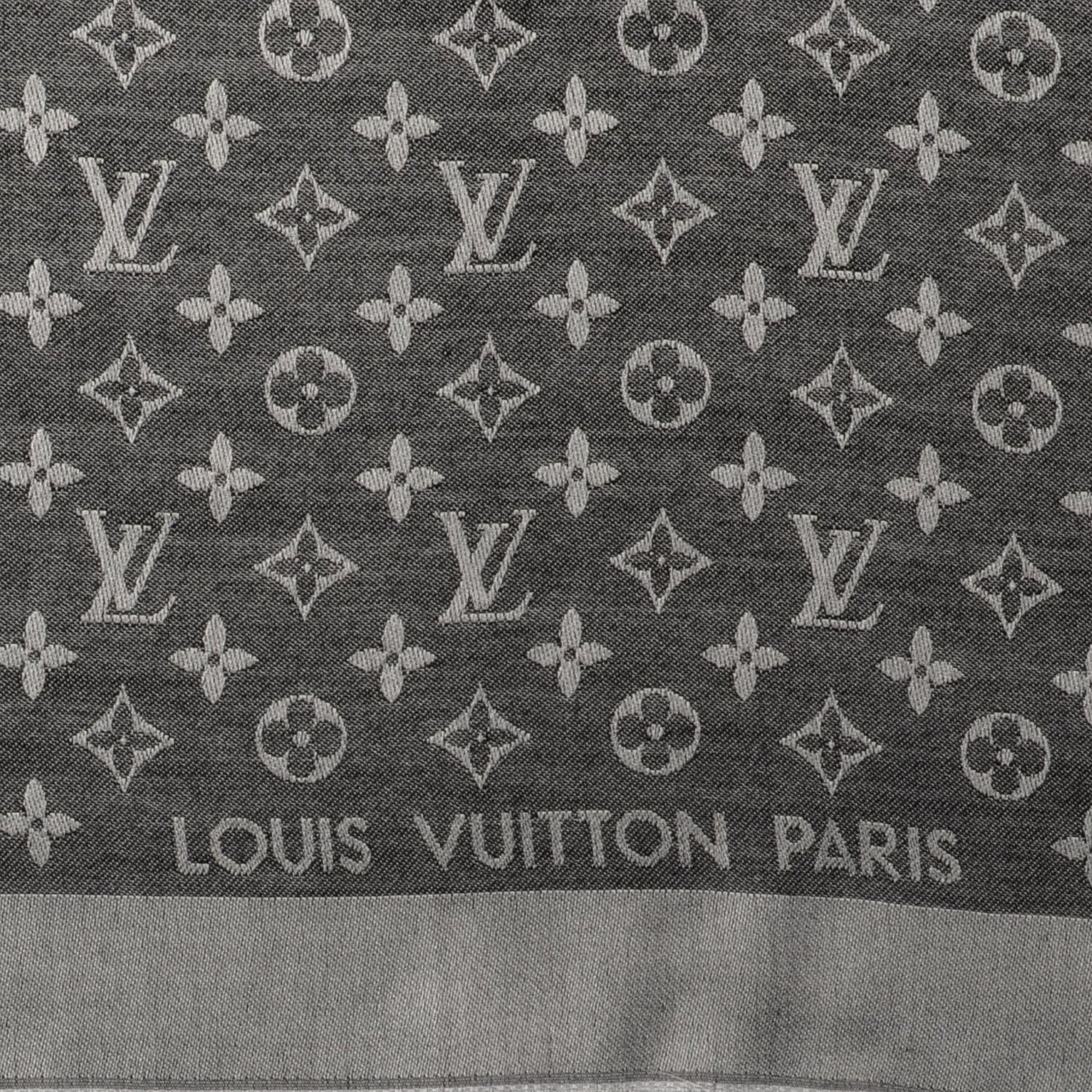 Louis Vuitton Silk Wool Monogram Denim Shawl Black 4 of 5