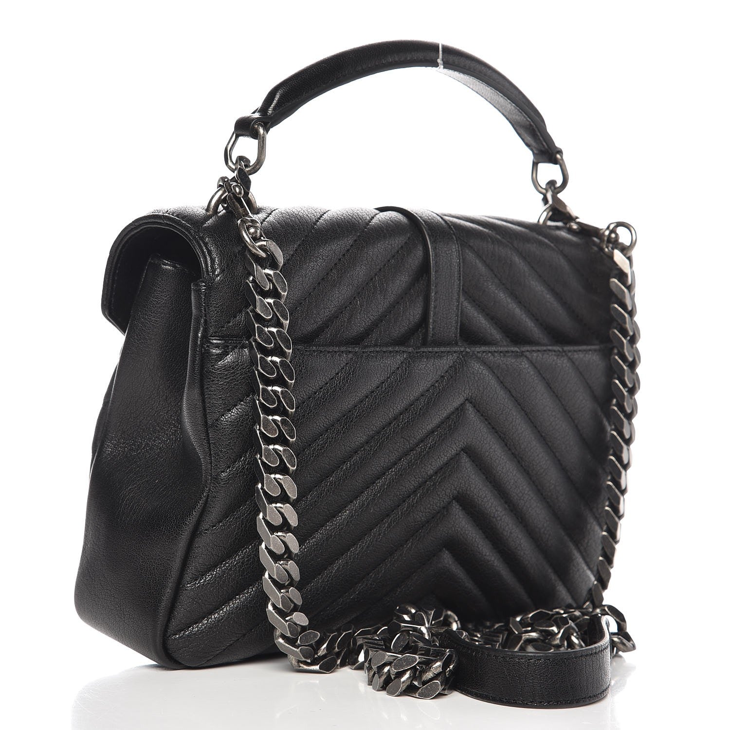 Saint Laurent Sheepskin Matelasse Chevron Monogram Medium College Bag Black 3 of 7