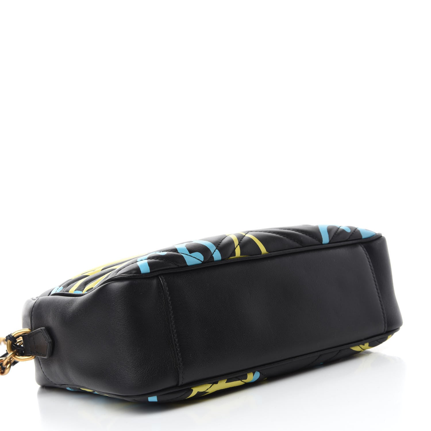 Gucci Calfskin Matelasse GucciGhost Medium GG Marmont Chain Shoulder Bag Black New Acquamarine 4 of 11