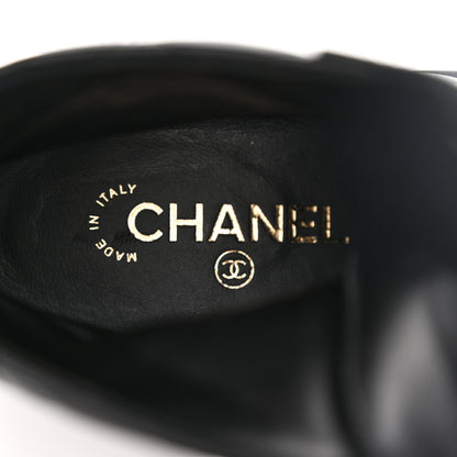 Chanel Shiny Goatskin Calfskin Quilted Lace Up Combat Boots 37.5 Black 9 of 13