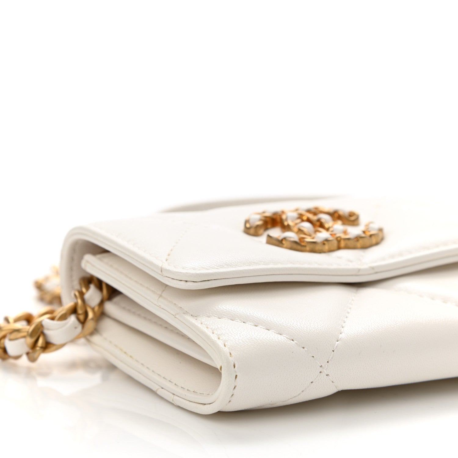 Chanel Lambskin Quilted Chanel 19 Flap Coin Purse With Chain White 10 of 12